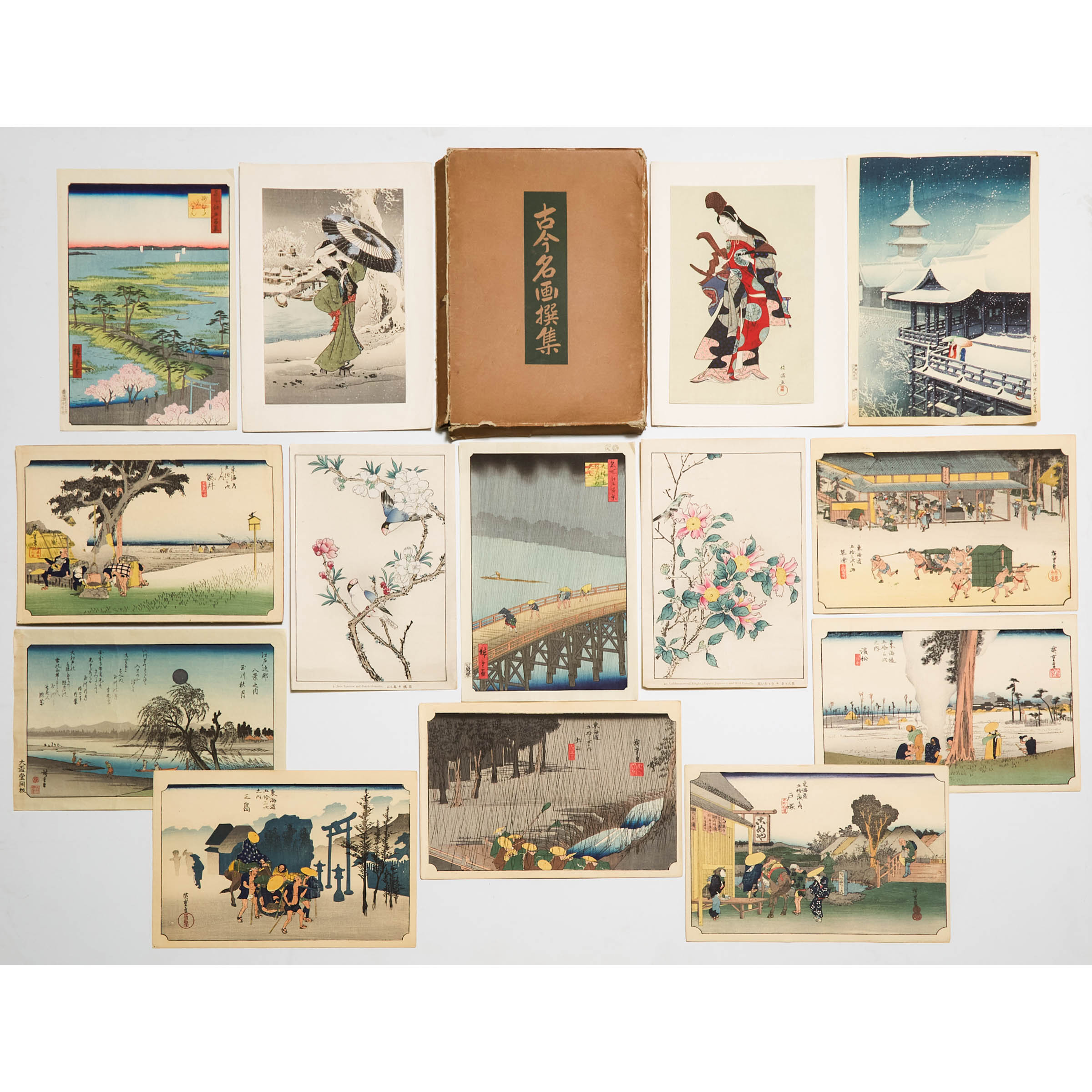 Kawase Hasui (1883-1957), Utagawa Hiroshige (1797-1858), and Others, Fourteen Woodblock Prints, 20th Century