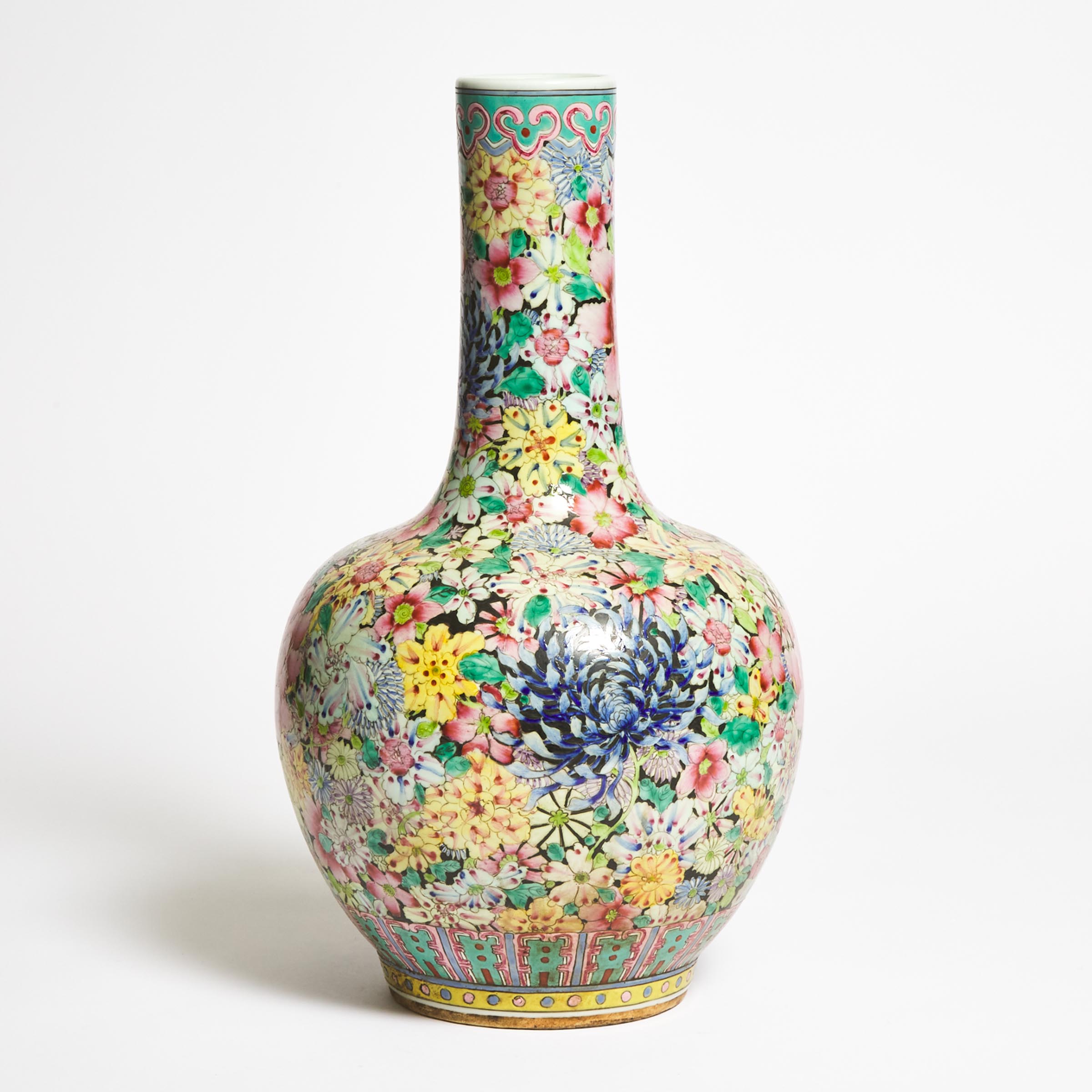 A Famille Rose 'Millefleur' Bottle Vase, Mid 20th Century