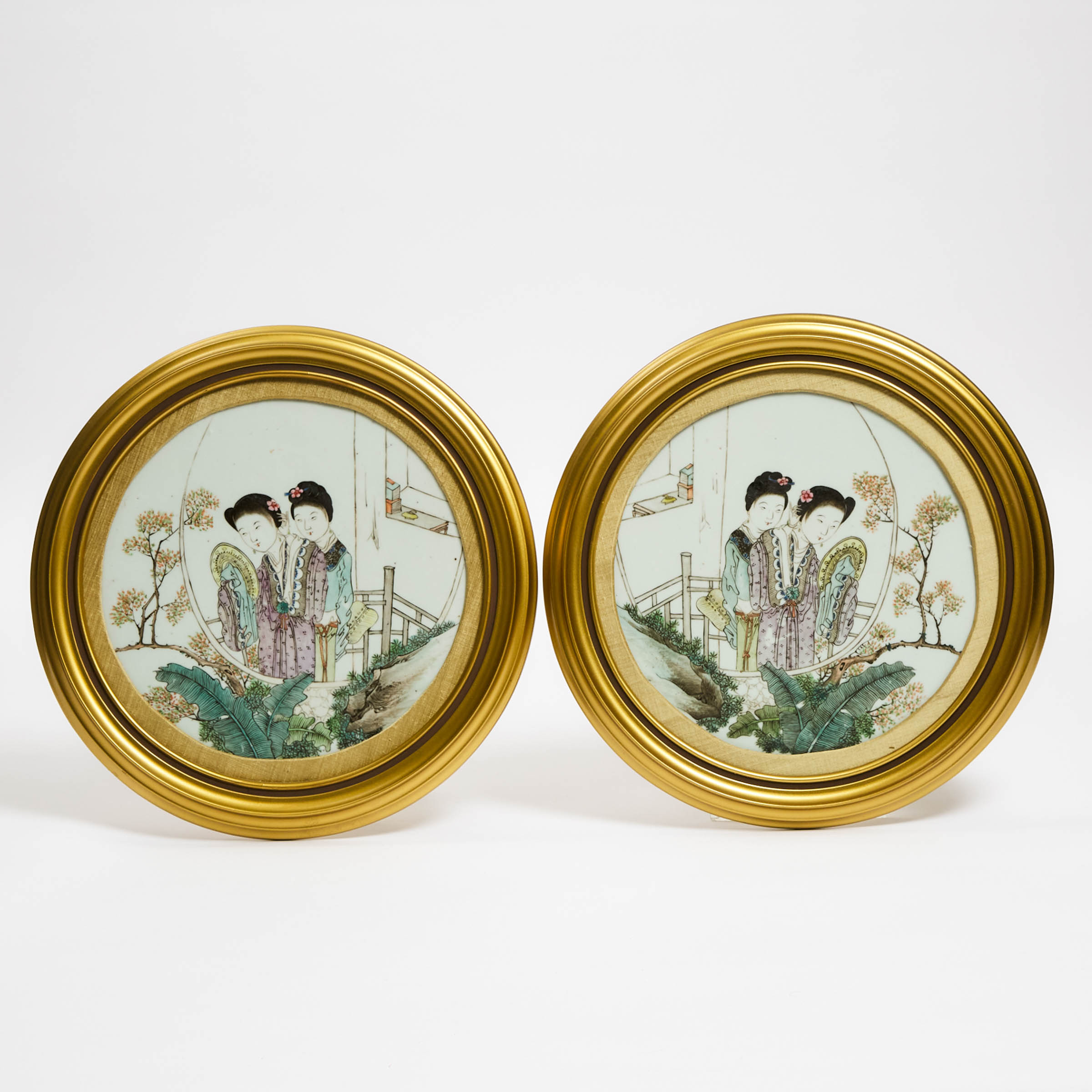 A Pair of Qianjiang Enameled 'Ladies' Porcelain Plaques, Republican Period (1912-1949)
