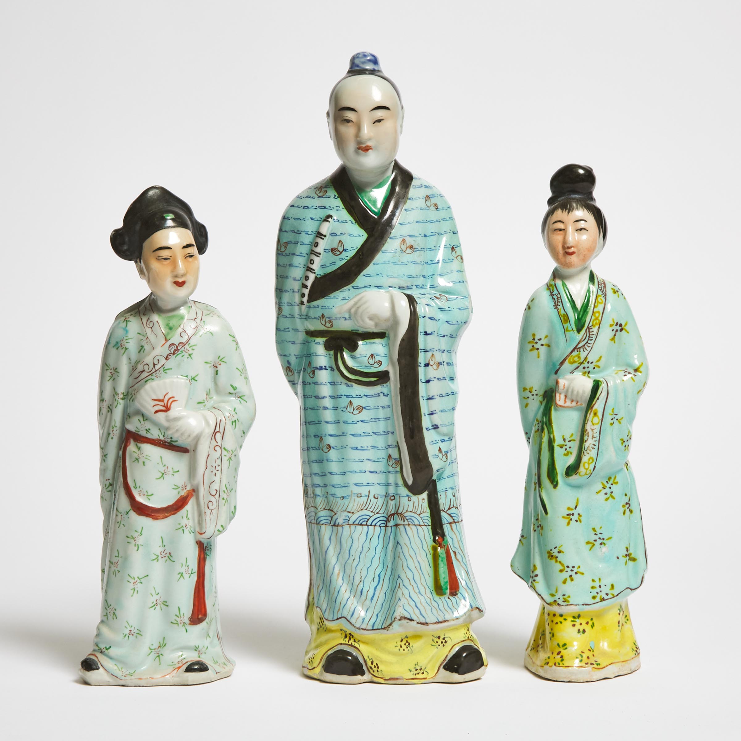 A Group of Three Enameled Porcelain Figures, Republican Period (1912-1949)