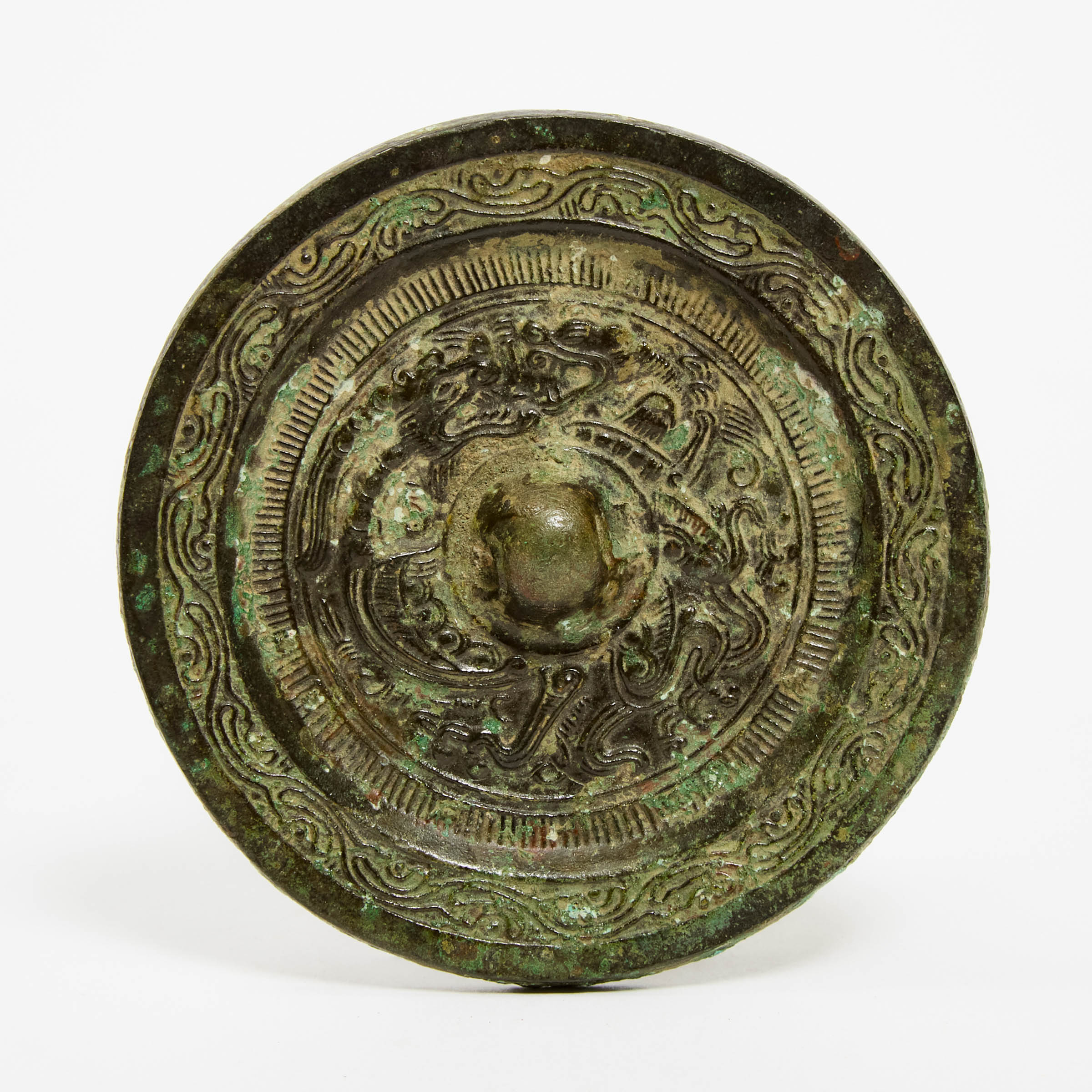 A Bronze 'Dragon and Tiger' Mirror, Han Dynasty (206 BC-AD 220)
