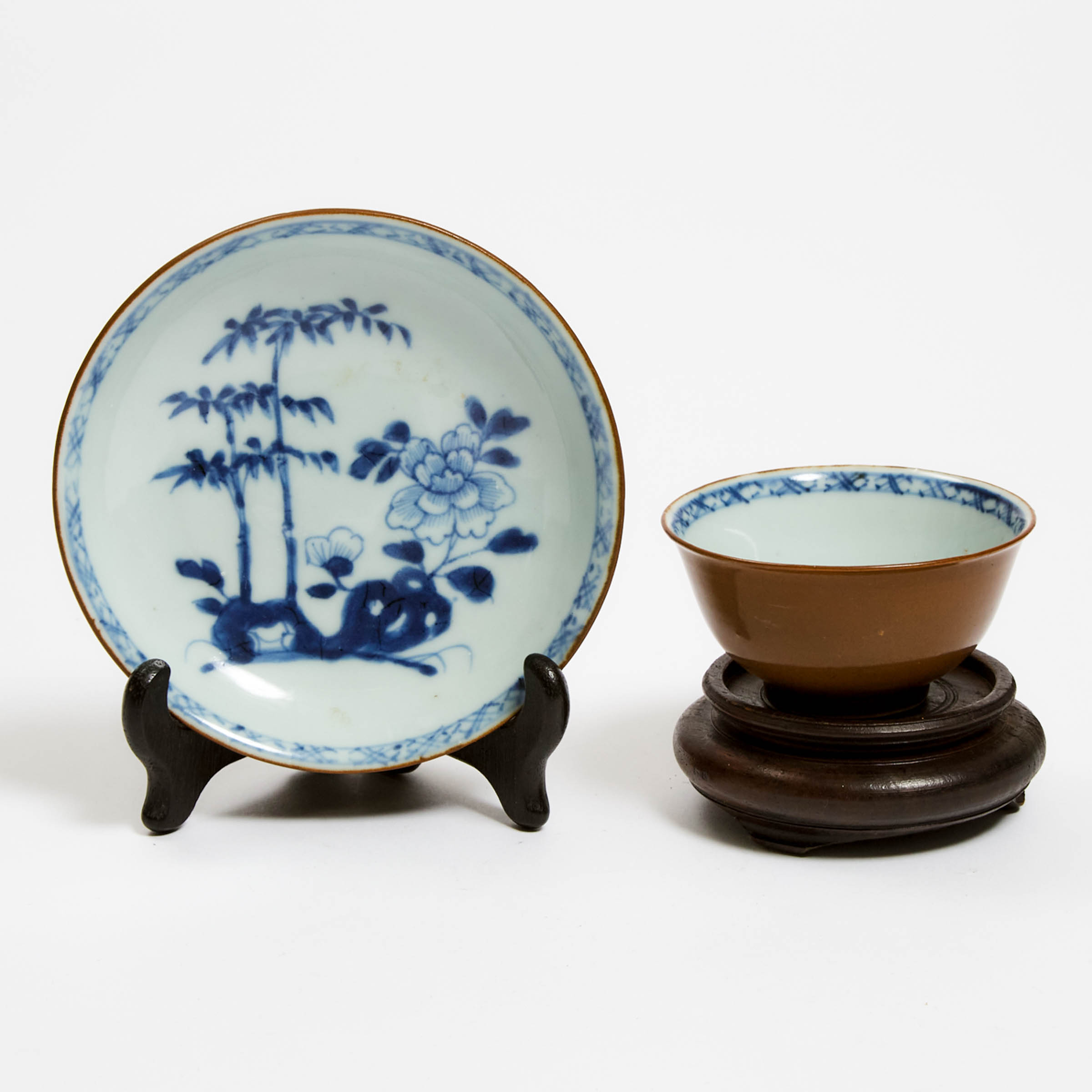 A 'Batavian Bamboo and Peony' Pattern Teabowl and Saucer from the Nanking Cargo, Qianlong Period, Circa 1750