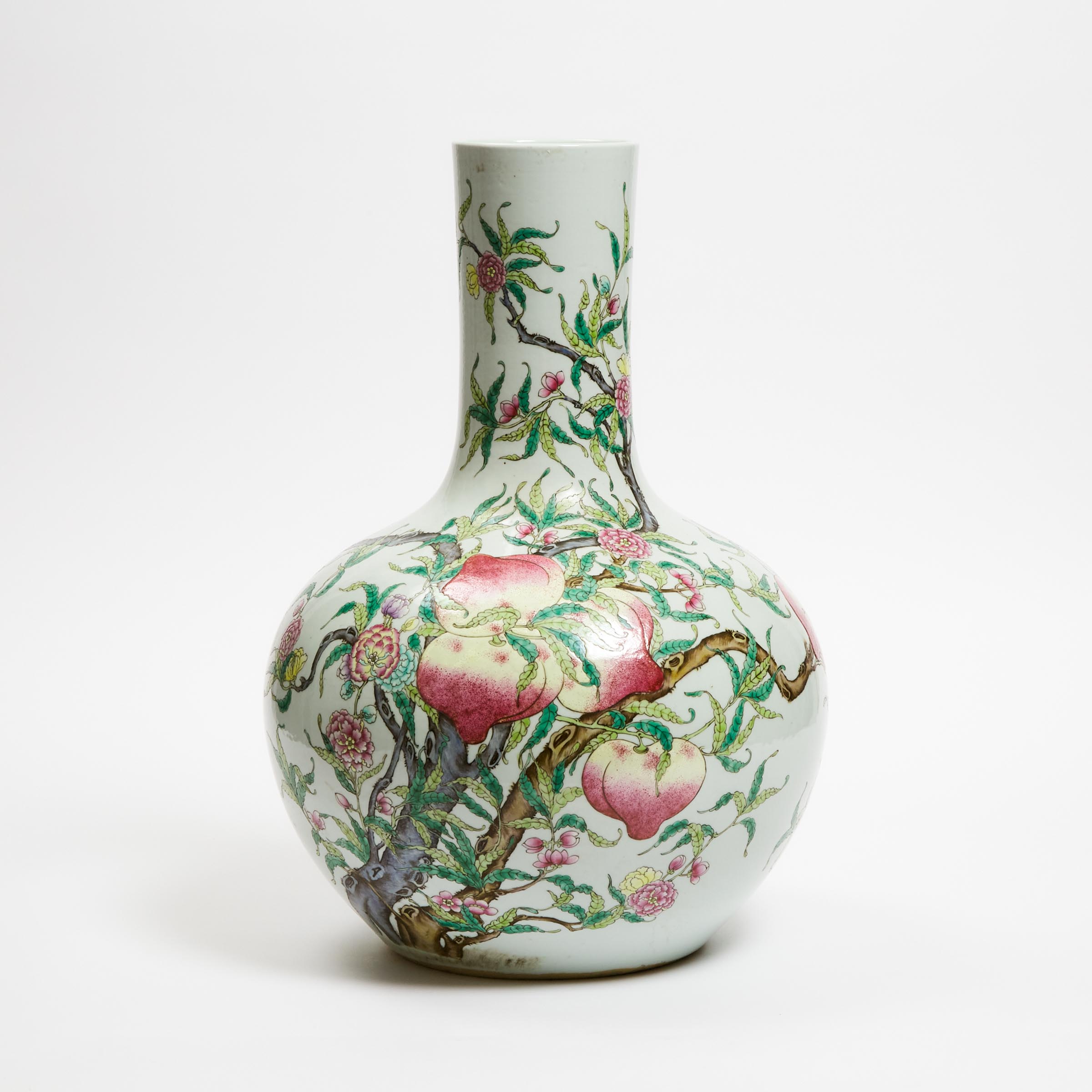A Large Famille Rose 'Nine Peaches' Vase, Tianqiuping, 19th Century