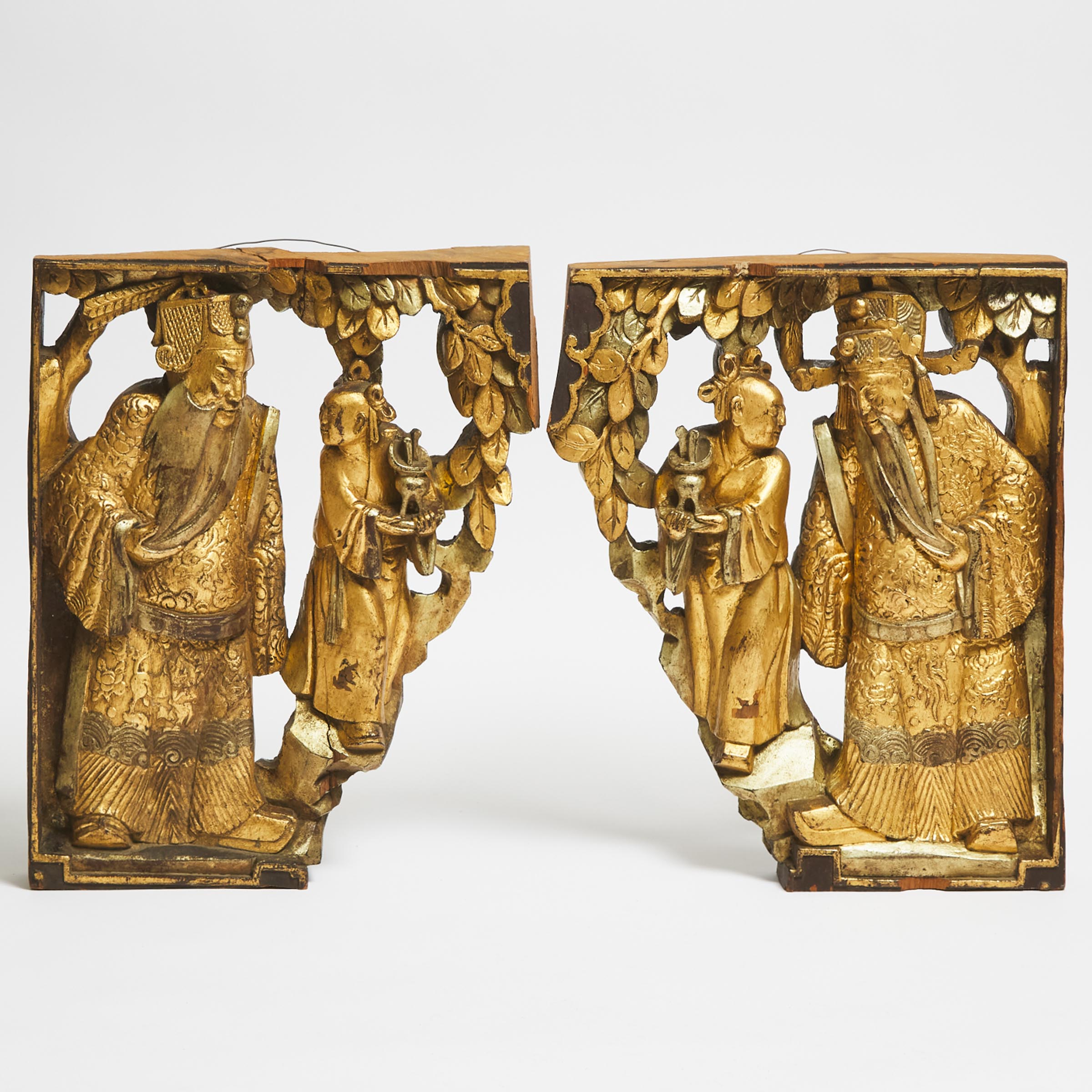 Two Large Gilt Wood Architectural 'Figural' Brackets, 19th Century
