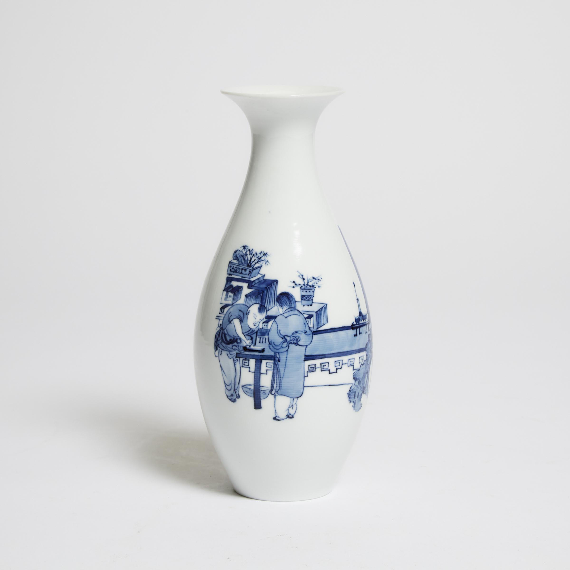 A Blue and White 'Master Dongpo Admiring the Inkstone' Vase, Dated 1974