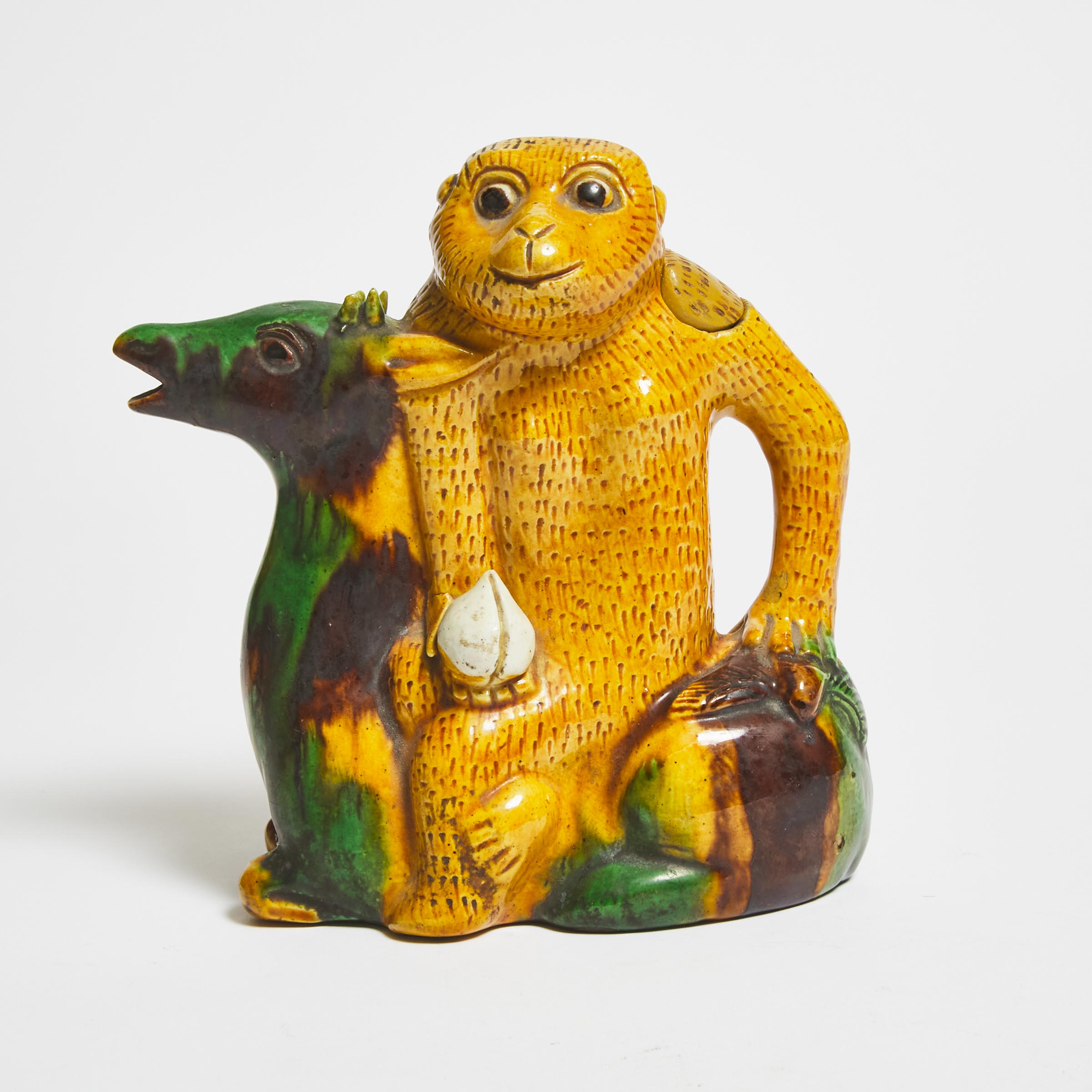 A Sancai-Glazed Pottery 'Monkey and Deer' Group, 19th Century