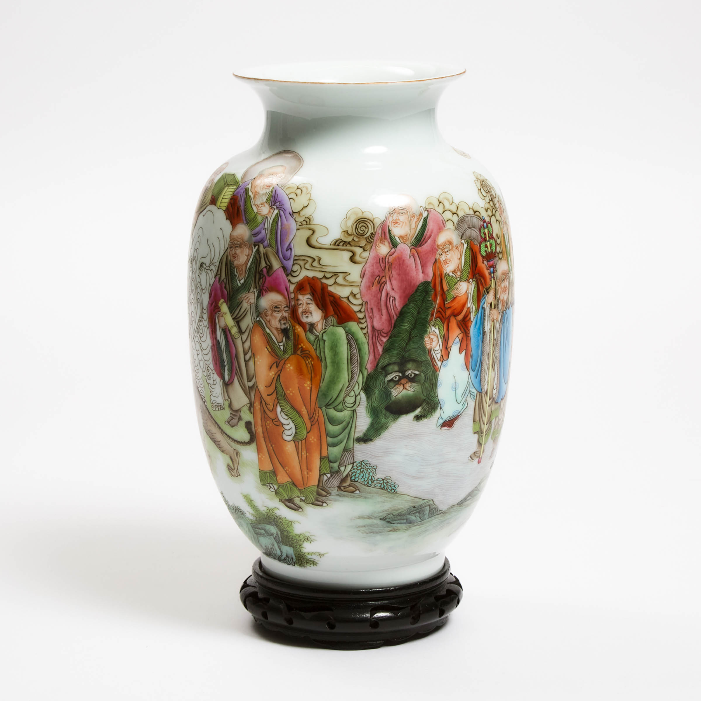 A Famille Rose 'Eighteen Luohan' Vase, Jurentang Mark, Republican Period (1912-1949)