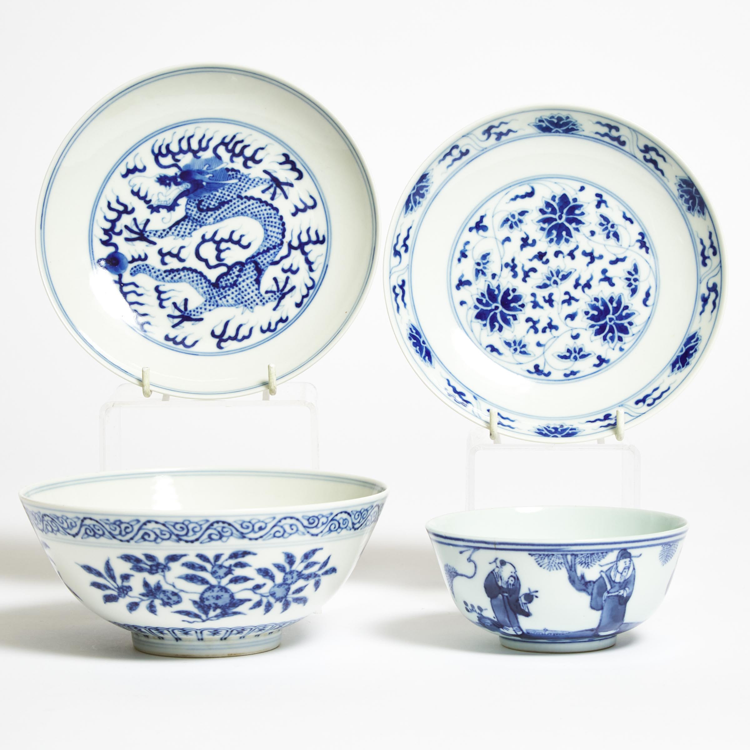 A Group of Four Blue and White Porcelain Wares