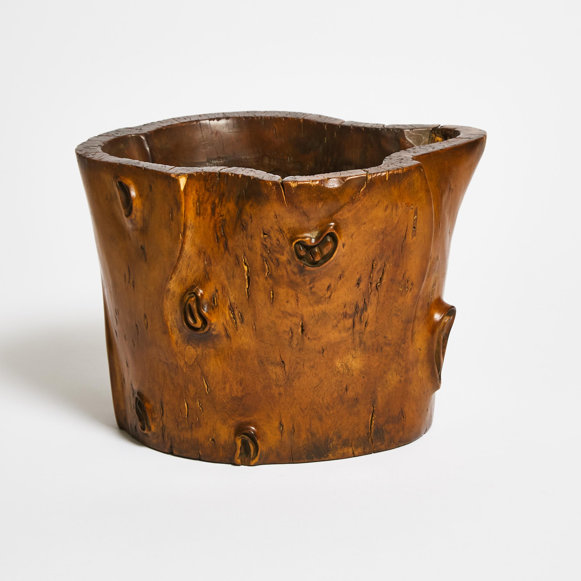 A Chinese Burlwood Brush Pot, 19th Century or Earlier 