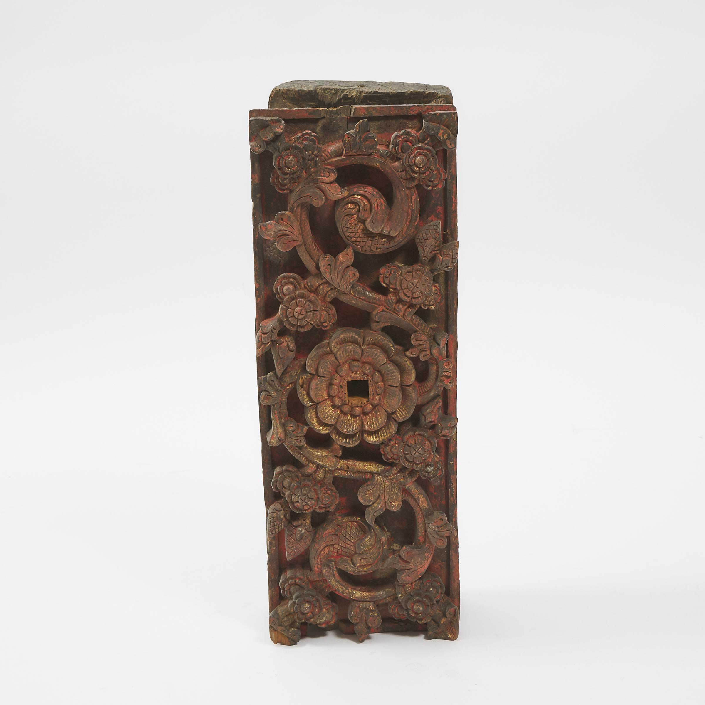 A Large Nepalese Gilt Polychrome Architectural 'Floral' Carving, 19th Century