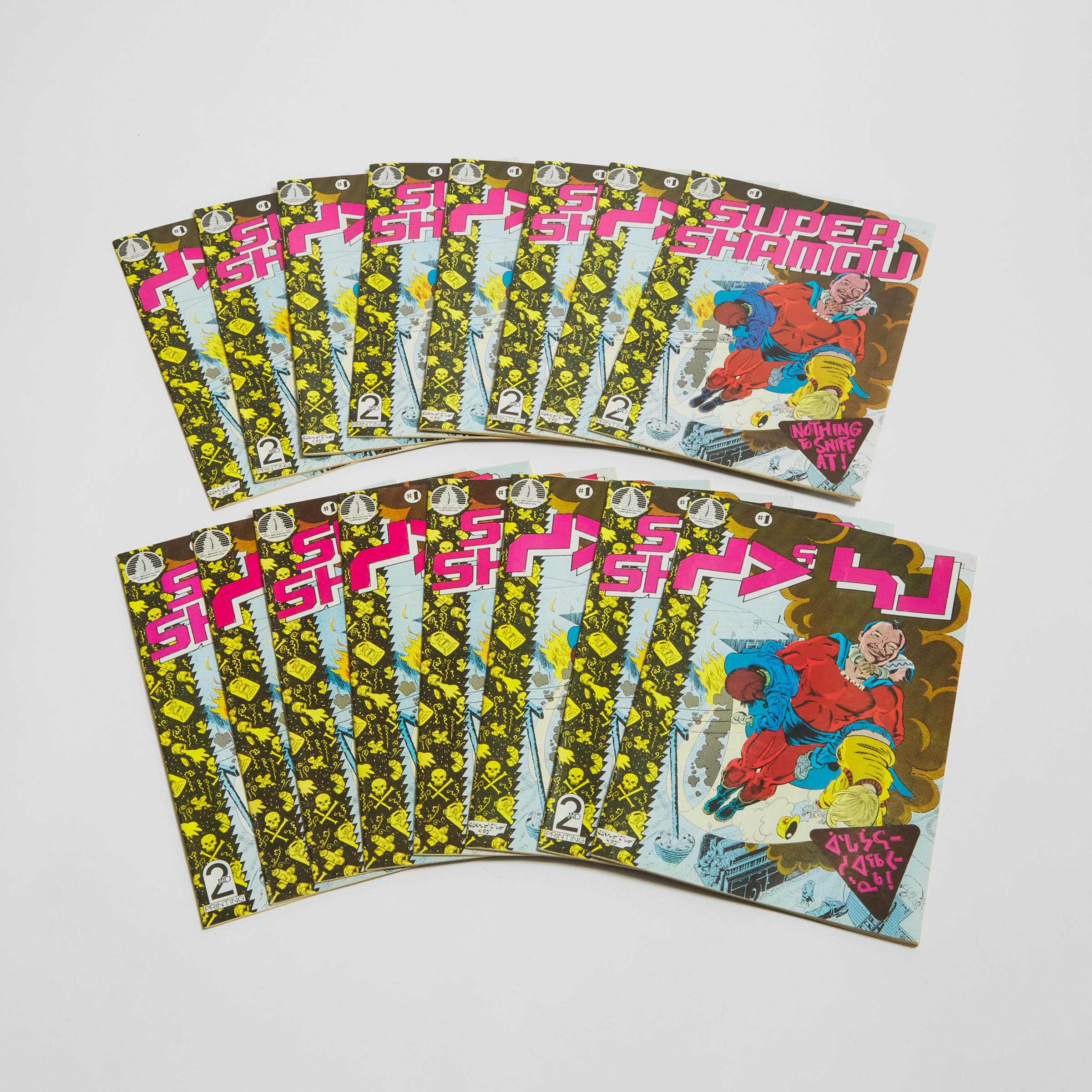PATTUNGUYAK, BARNEY; PETER TAPATAI; NICK BURNS. SUPER SHAMOU. ISSUE #1. CA.1989. 16 IDENTICAL VOLUMES SOLD TOGETHER