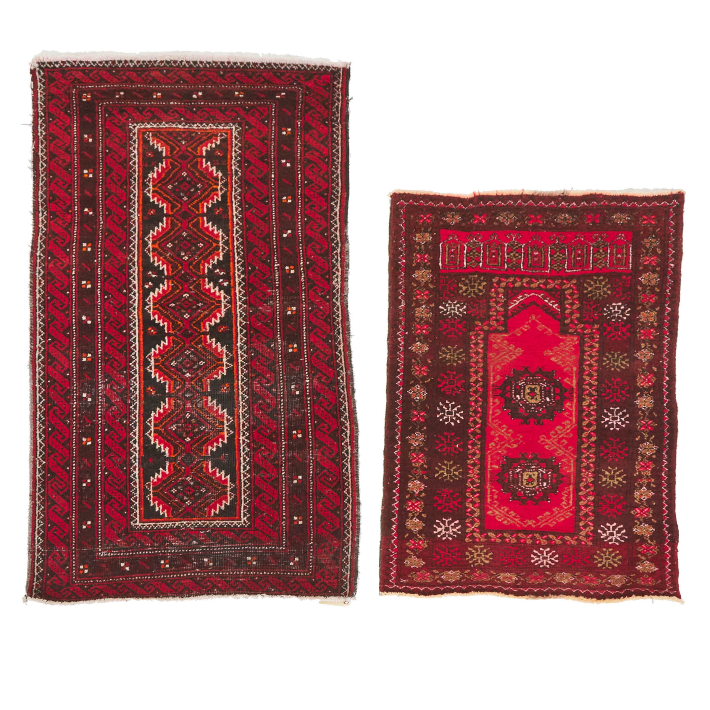 Belouchi Rug together with an Afghan Prayer Rug, both Persian and c.1960