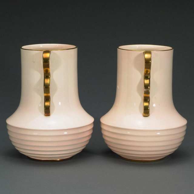 Pair of Carlton Ware Pink Ground Vases, 1930’s