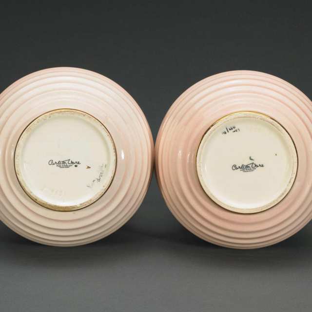 Pair of Carlton Ware Pink Ground Vases, 1930’s