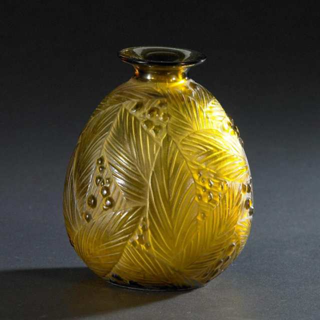 Sabino Moulded Amber Glass Vase, c.1930