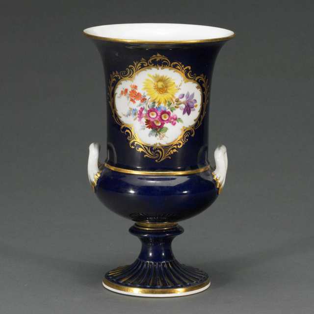 Meissen Floral Paneled Blue Ground Vase, early 20th century 