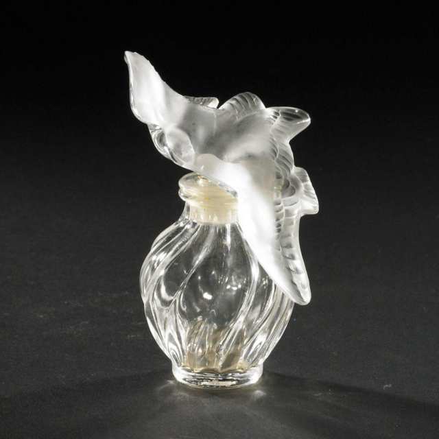 ‘L’Air du Temps’ and ‘Deux Fleurs’, Two Lalique Glass Perfume Bottles, post-1945