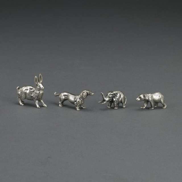 Group of Sixteen German Silver Miniature Animals, Gebr. Kühn, Frankfurt, 20th century