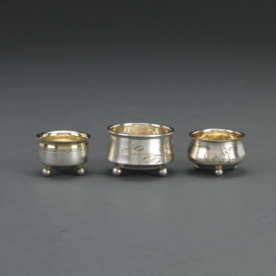 Three Russian Silver Salts, various makers, c.1896-1908