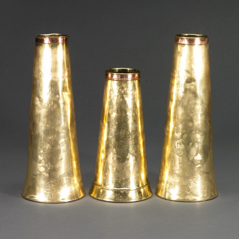 Three Paul Beau Brass and Copper Vases, early 20th century