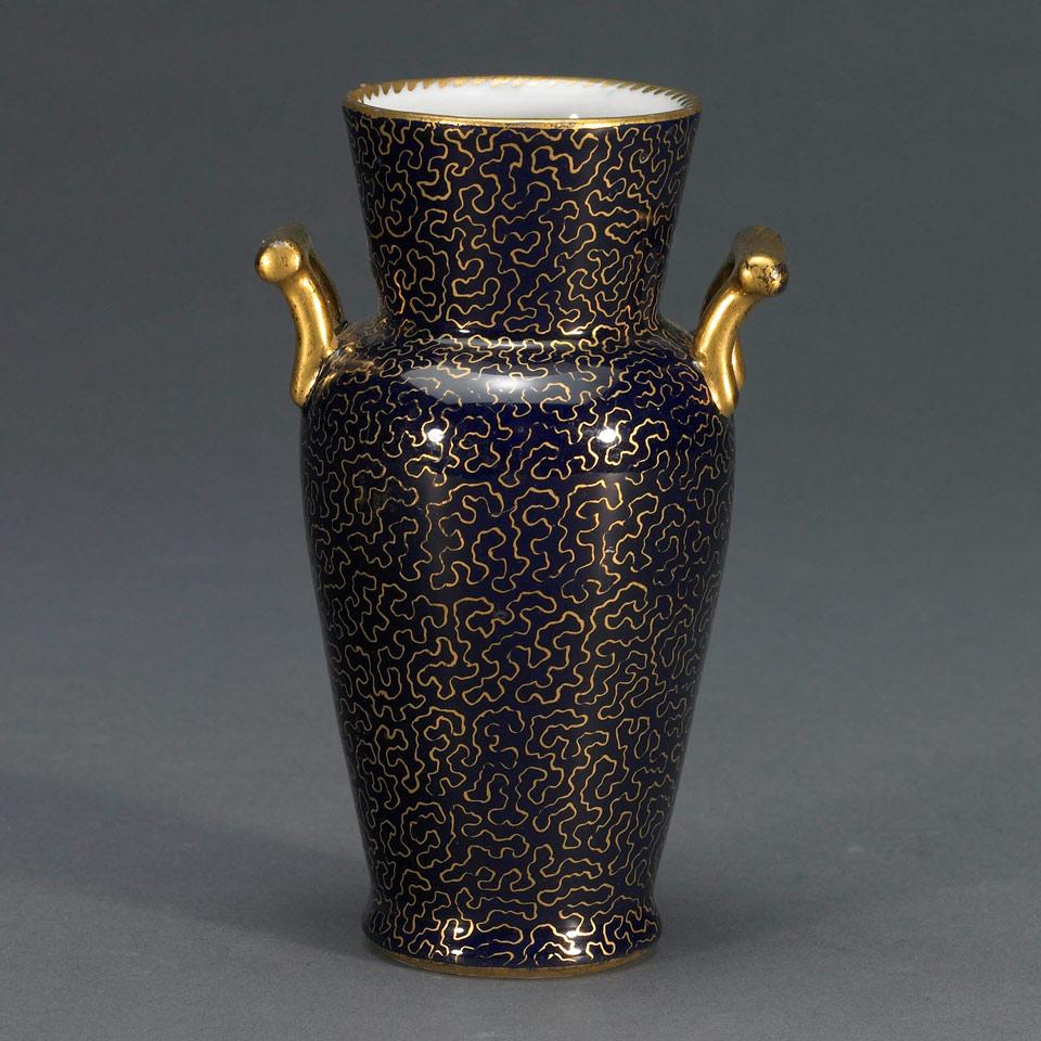 Continental Porcelain Scenic Paneled Blue and Gilt Ground Vase, probably German, 19th century