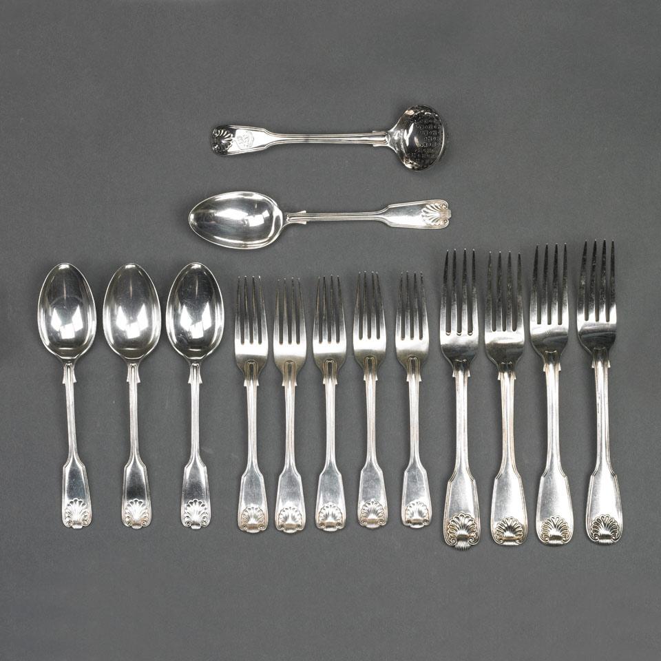Late Georgian and Later Silver Fiddle, Thread and Shell Pattern Flatware, various makers, 19th/20th century
