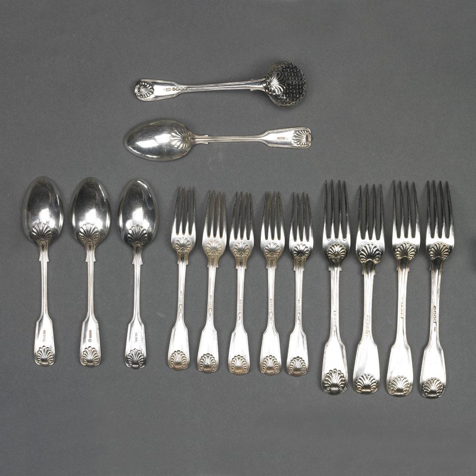 Late Georgian and Later Silver Fiddle, Thread and Shell Pattern Flatware, various makers, 19th/20th century