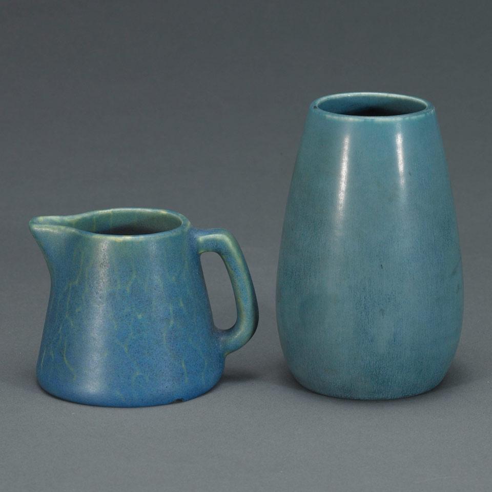 Rookwood Blue Glazed Vase and a Small Jug, 1924 and 1911