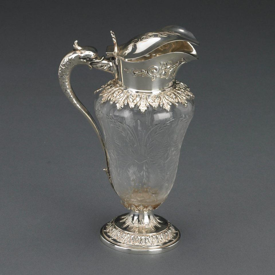 American Silver Mounted Cut Glass Syrup Jug, William B. Durgin, Concord, N.H., c.1895