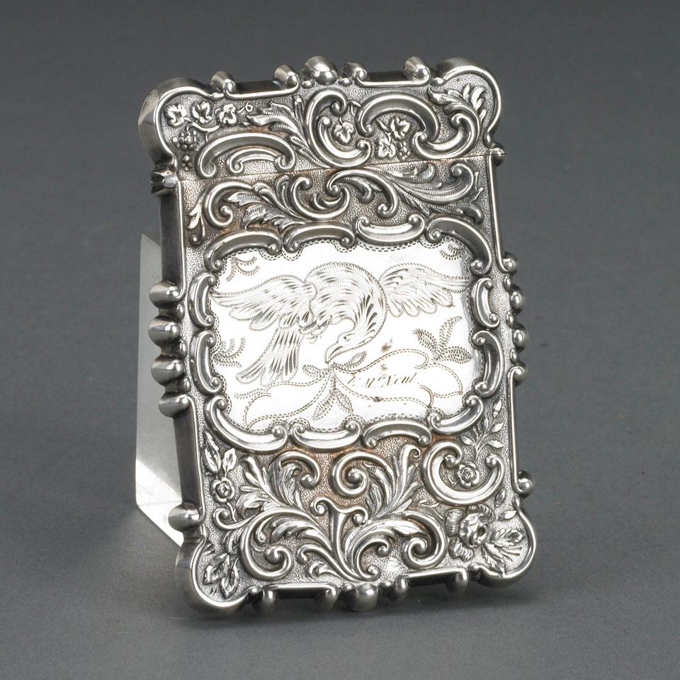 American Repoussé and Engraved Silver Card Case, mid-19th century