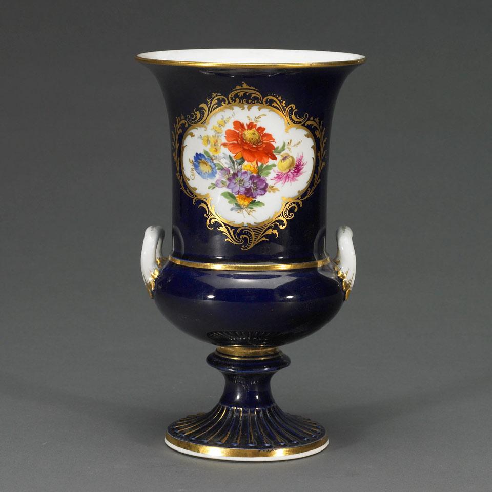 Meissen Floral Paneled Blue Ground Vase, early 20th century 