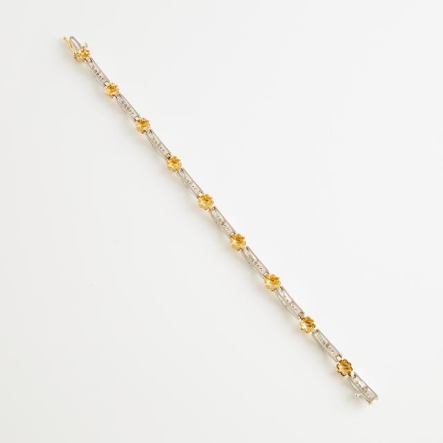 14k Yellow And White Gold Line Bracelet