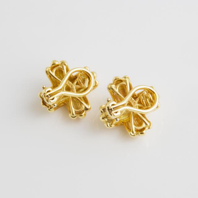Pair Of Tiffany & Co. 18k Yellow Gold 'X' Earrings
