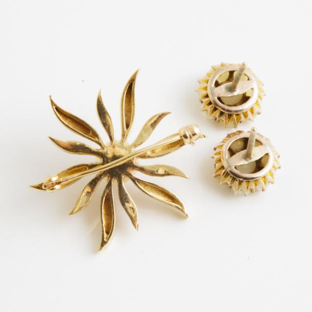 10k Yellow Gold Brooch And Earrings
