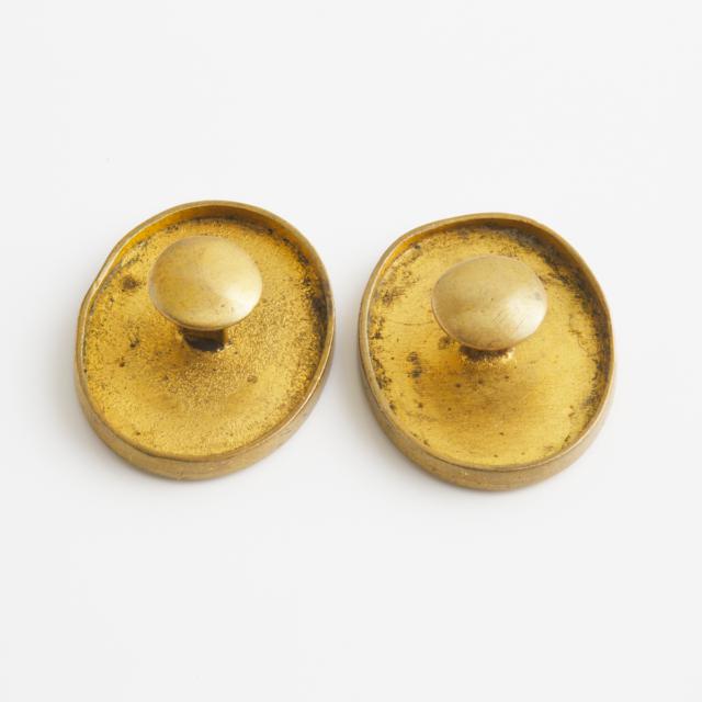 Pair Of Oval Brass And Enamel Lapel Studs