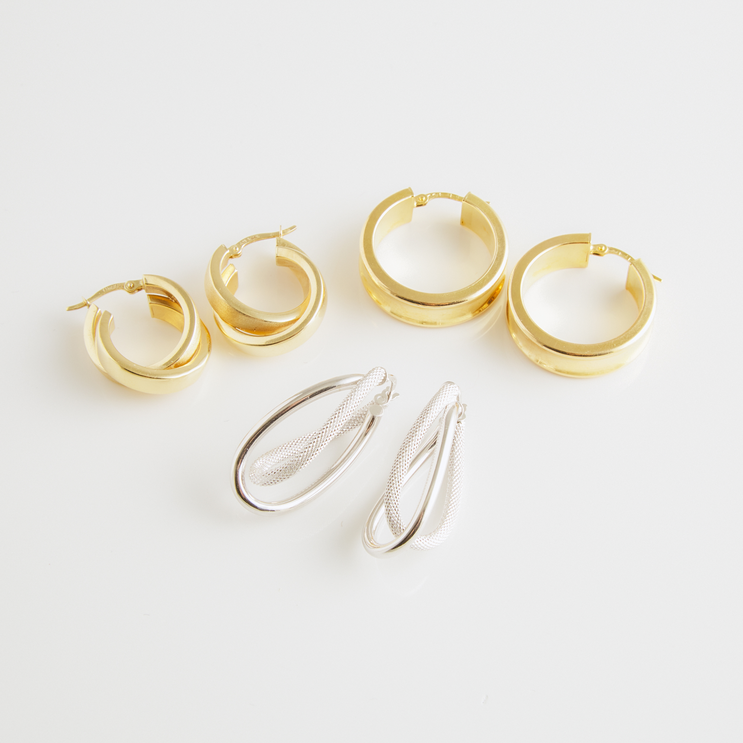 3 x 14k Yellow And White Gold Hoop Earrings