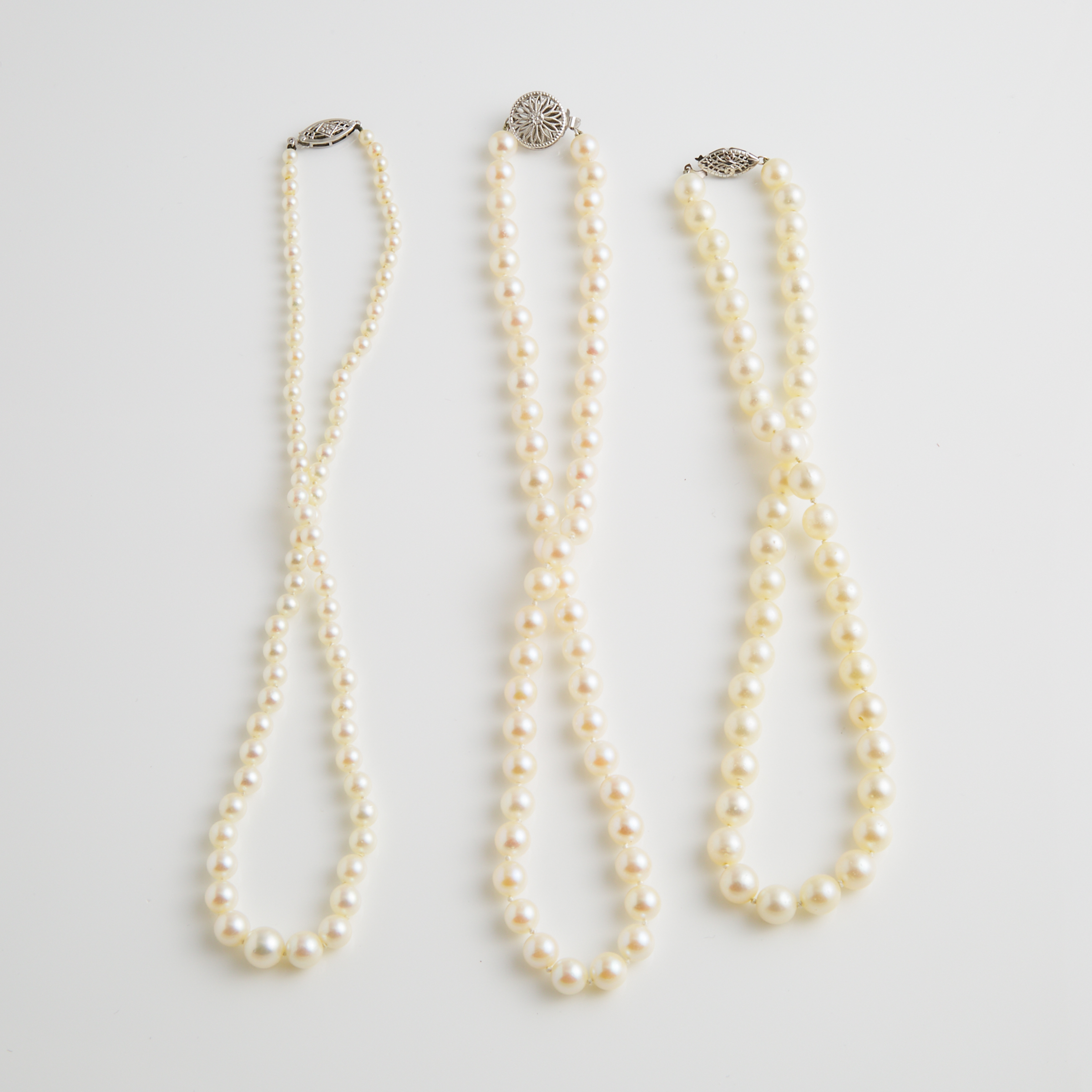 Three Single Strand Cultured Pearl Necklaces