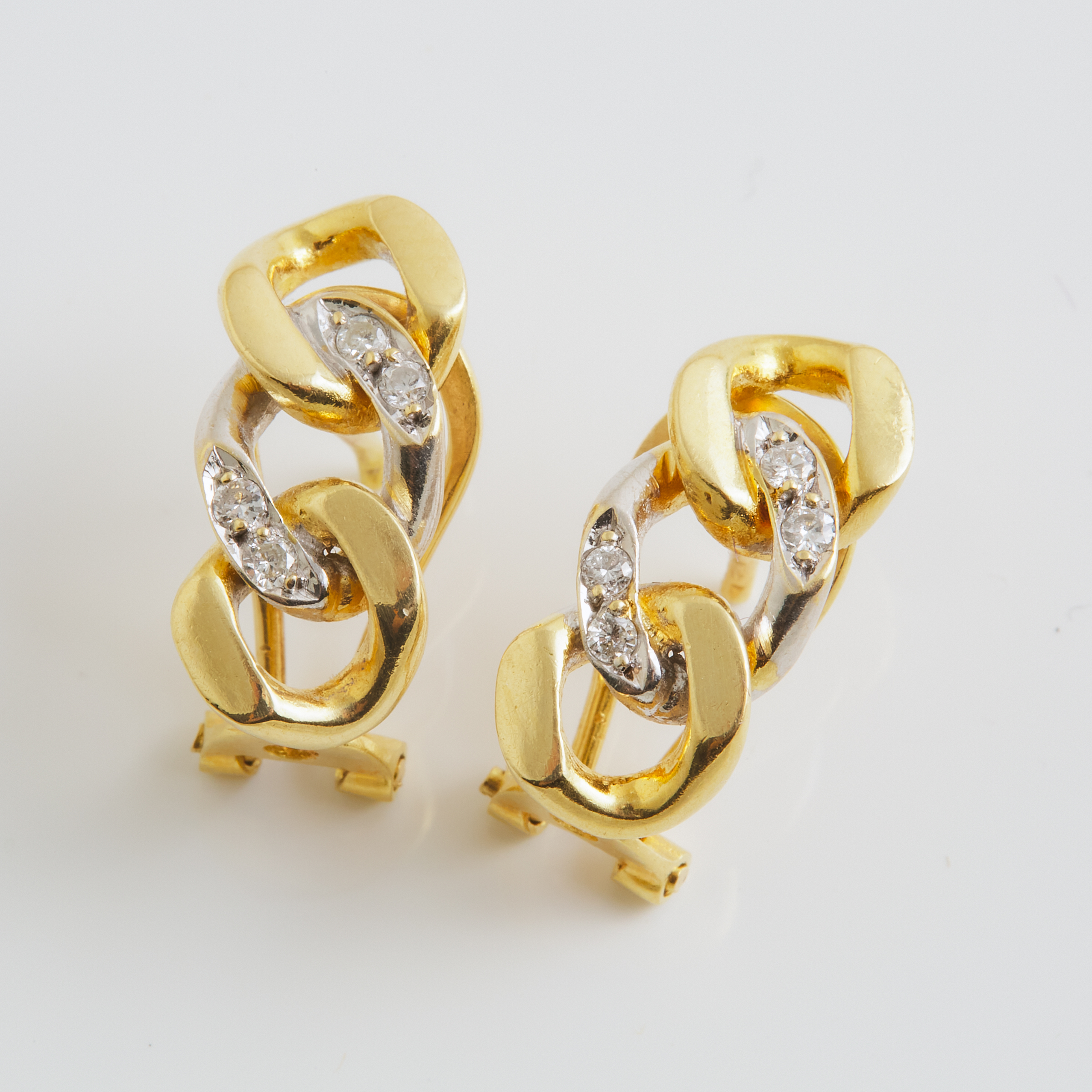 Pair Of 18k Yellow And White Gold Earrings