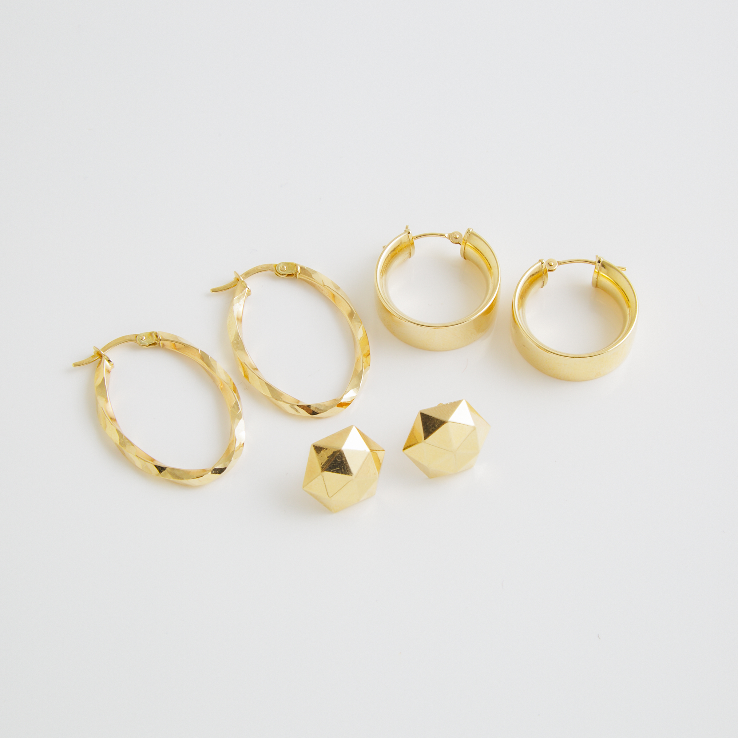 3 x Pairs Of 14k Yellow Gold Earrings