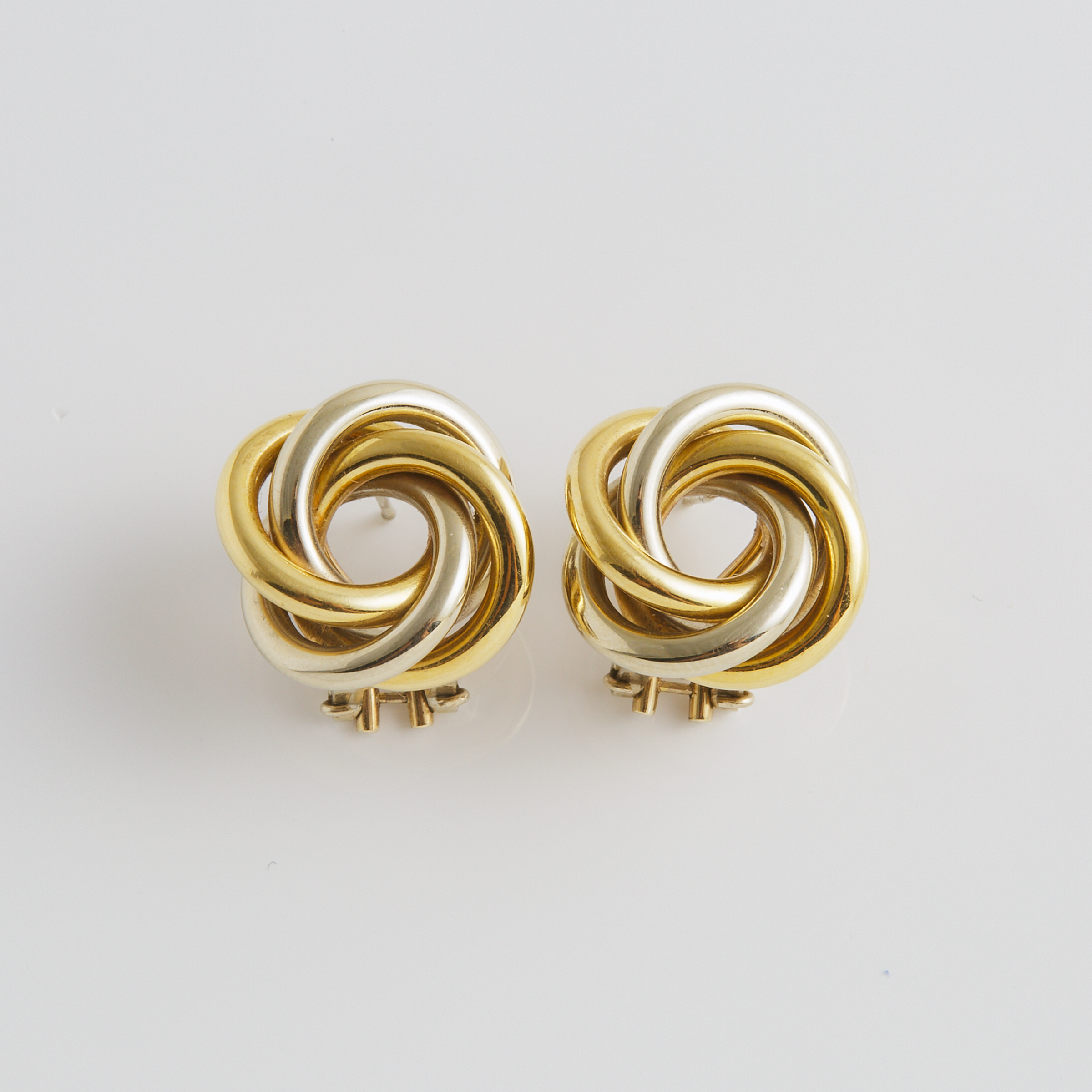 Pair Of Italian 18k Yellow And White Gold Swirl Earrings