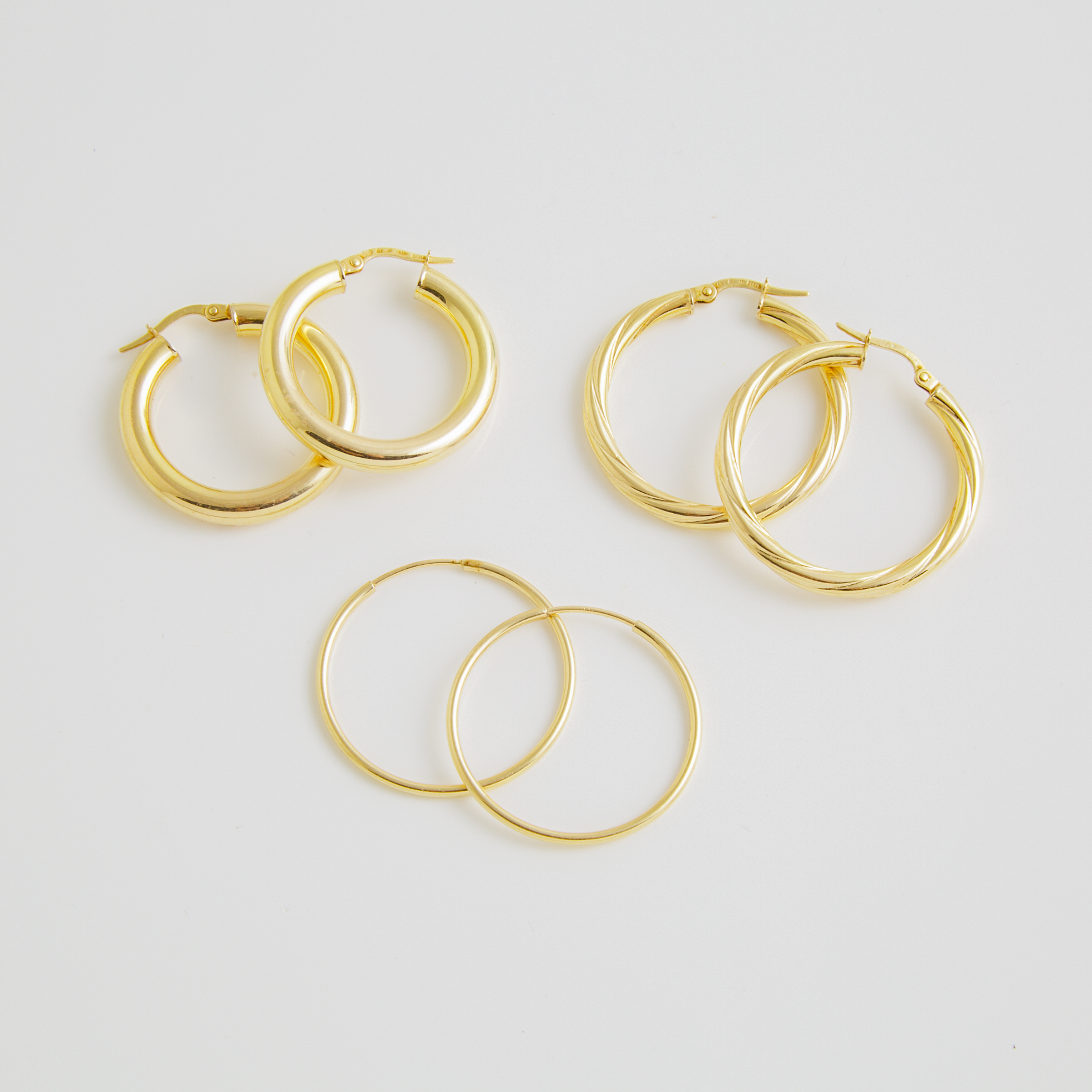3 x Pairs Of 14k Yellow Gold Hoop Earrings