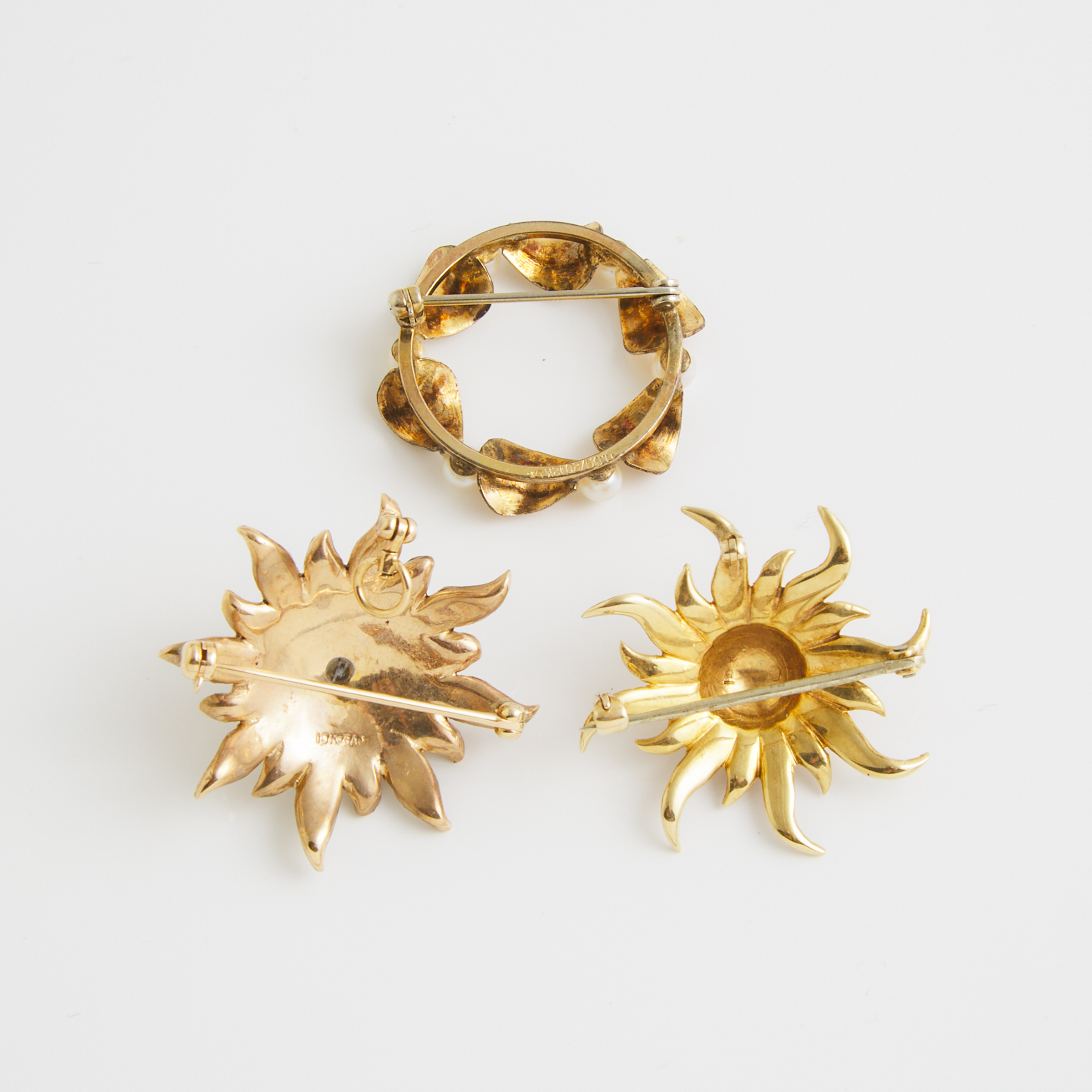 2 Yellow Gold Sunburst Pins And A Gold-Filled Pin