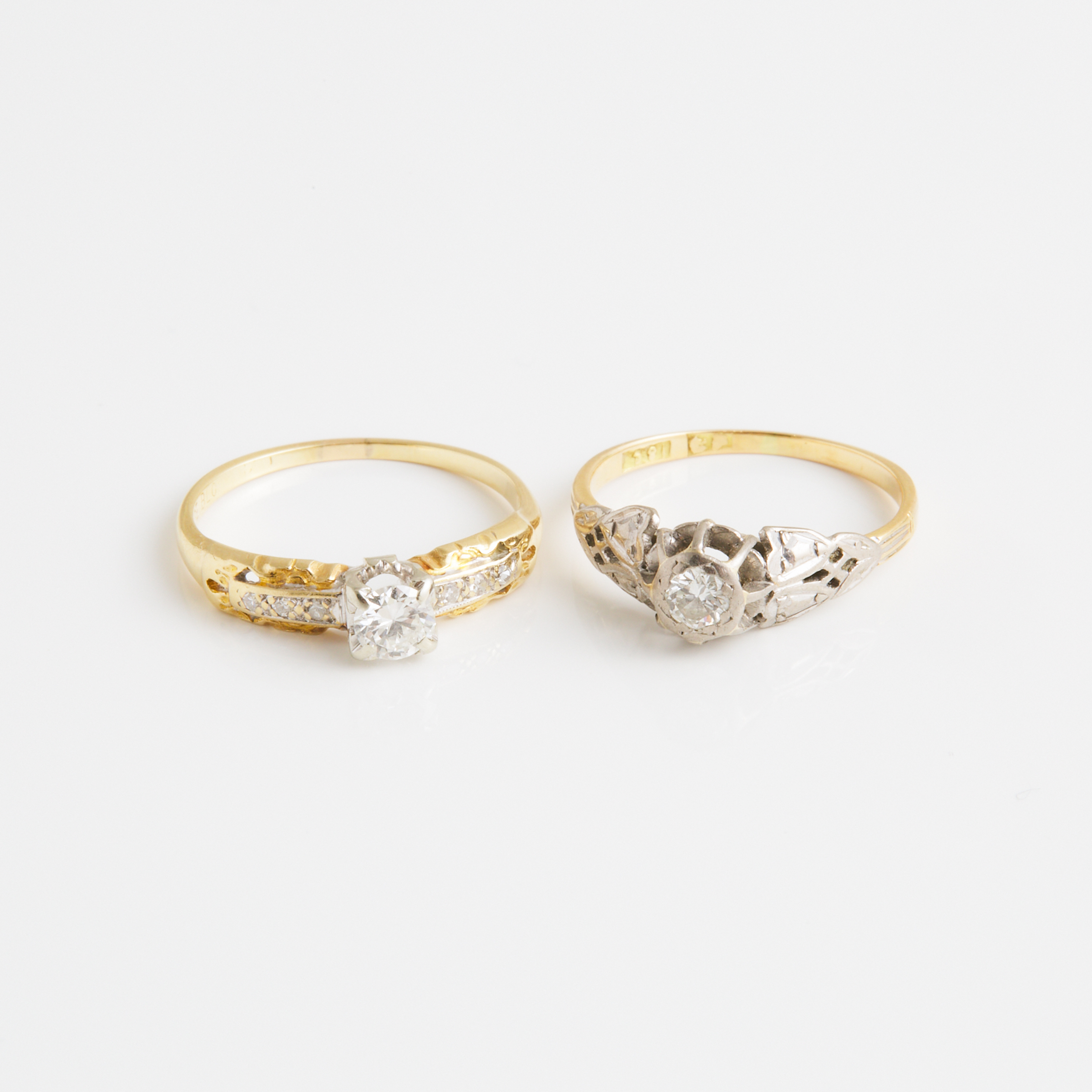 2 x Yellow And White Gold Rings