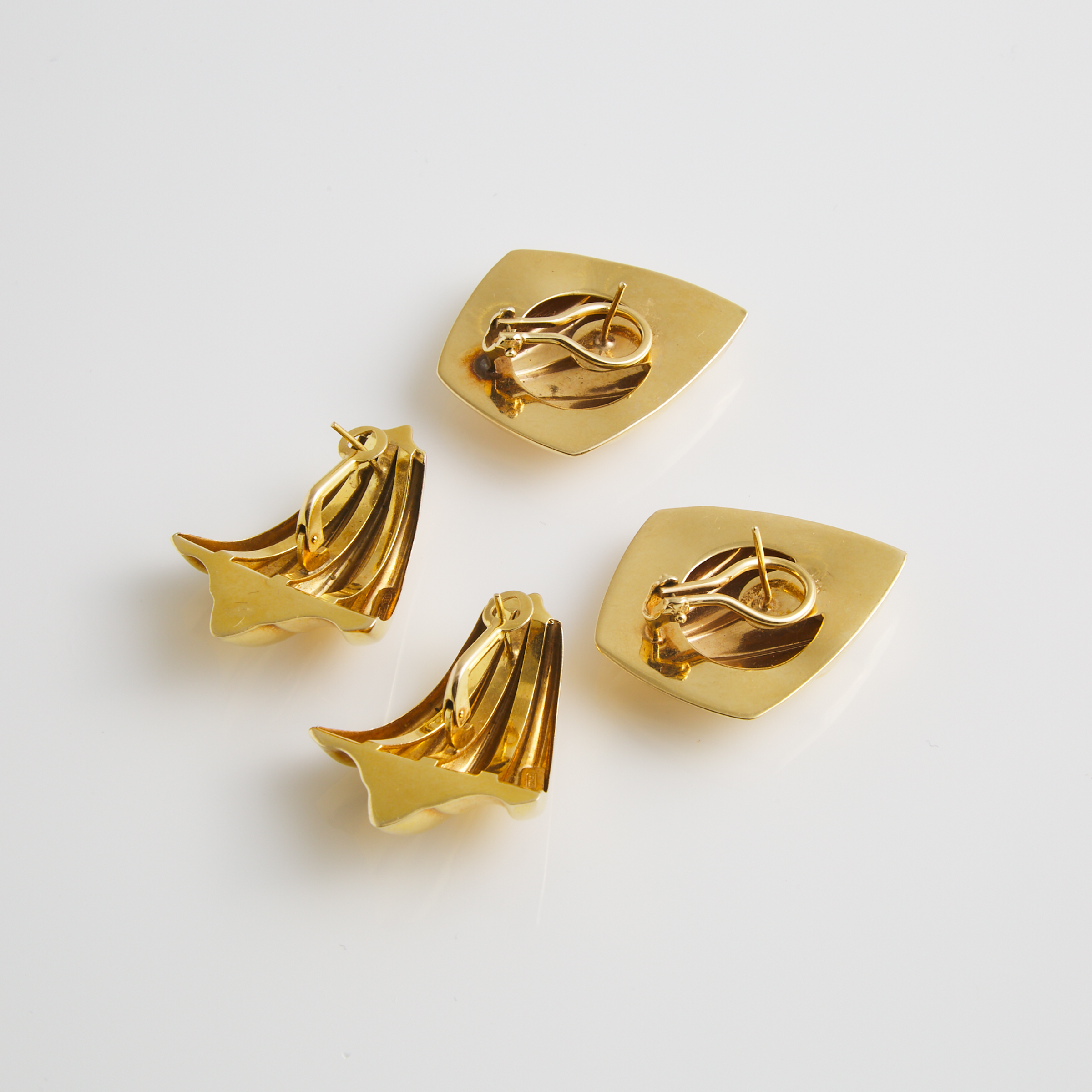 2 Pairs Of Italian 14k Yellow Gold Earrings