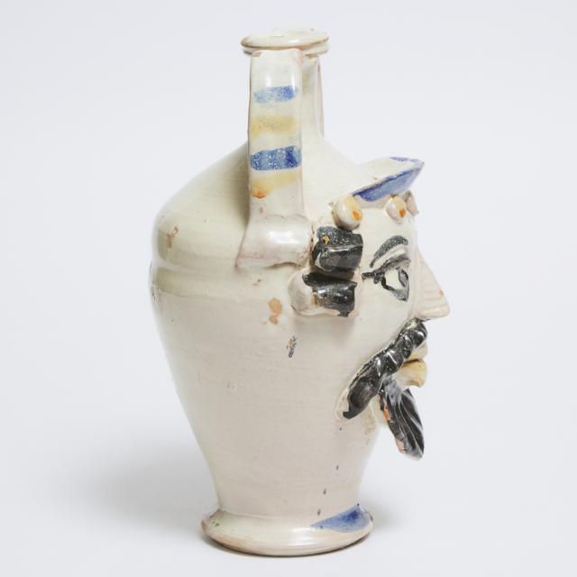 Sicilian Glazed Pottery Amphora Head Form Vase, 20th century