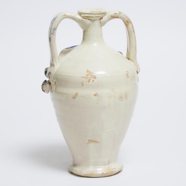Sicilian Glazed Pottery Amphora Head Form Vase, 20th century