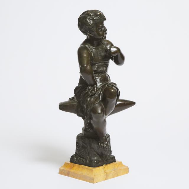 Italian School Patinated Bronze Model of the Young Vulcan Seated Atop His Anvil, mid 19th century