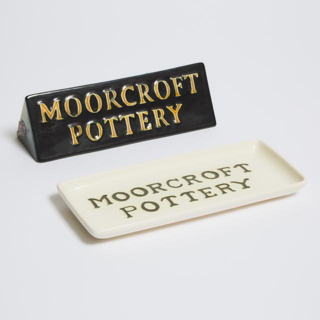 Moorcroft Name Plaque and Rectangular Tray, 21st century
