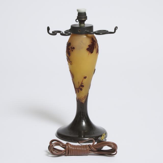 Gallé Hibiscus Cameo Glass Lamp Base, c.1900