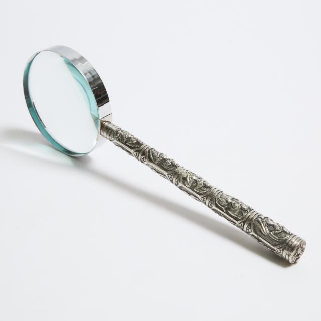 Eastern SIlver Parasol Handled Library Magnifying Glass, 19th century